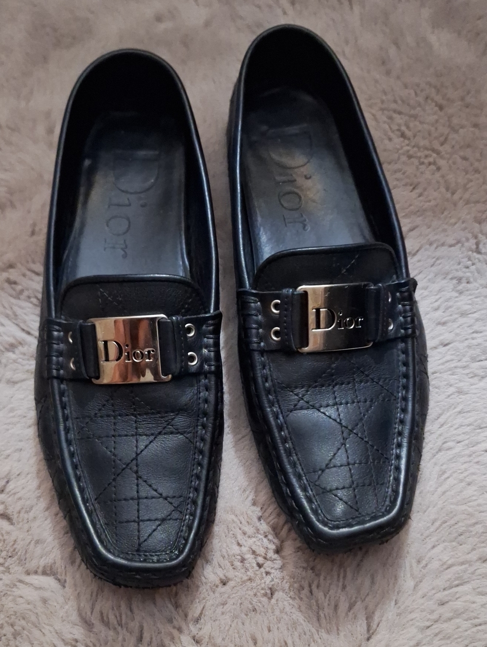 Dior Black Leather Slip-On Loafers with Silver Logo Plate